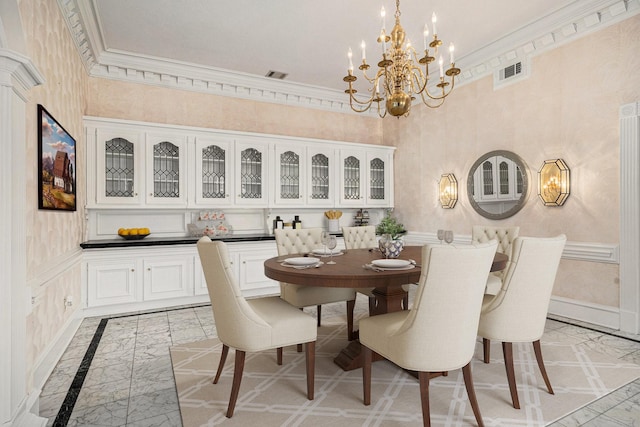 7415 Naremore Dr, Spring, TX 77379 - dining room featuring crown molding, a chandelier, and visible vents