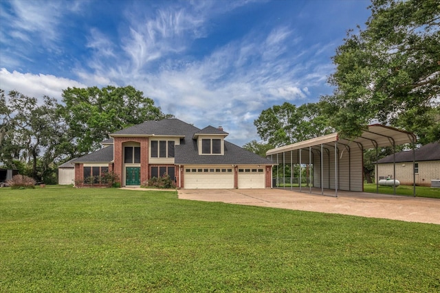 7739 County Road 684, Sweeny, TX 77480 - view of front of property featuring concrete driveway, brick siding, a shingled roof, and a front lawn