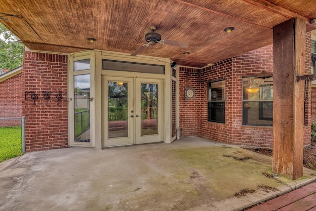 7739 County Road 684, Sweeny, TX 77480 - doorway to property with french doors, brick siding, a patio area, and ceiling fan