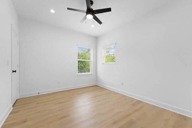5013 Golden Forest Dr, Houston, TX 77091 - empty room with light wood-style floors, baseboards, recessed lighting, and a ceiling fan