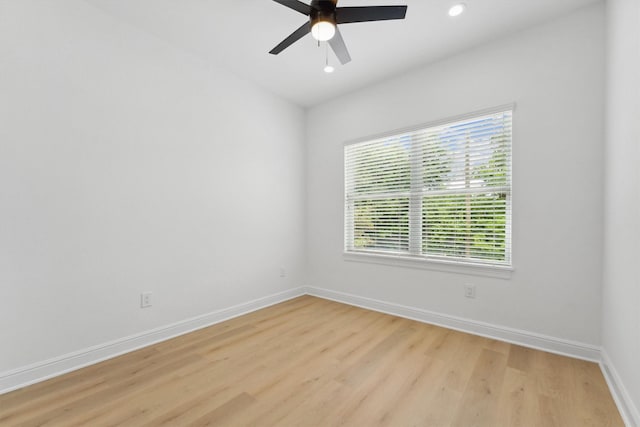 5013 Golden Forest Dr, Houston, TX 77091 - empty room with light wood finished floors, baseboards, ceiling fan, and recessed lighting