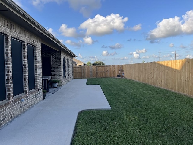 view of yard featuring a fenced backyard and a patio