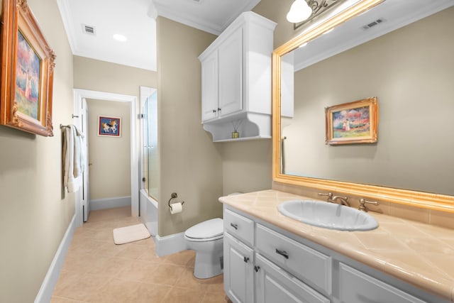 392 Green Cove Dr, Montgomery, TX 77356 - bathroom featuring visible vents, tile patterned flooring, baseboards, vanity, and toilet