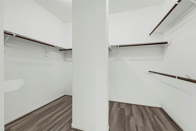 walk in closet with wood finished floors