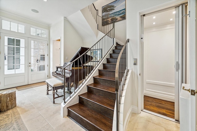 56 Audubon Hollow Ln, Houston, TX 77027 - foyer entrance featuring recessed lighting, light tile patterned floors, and stairs