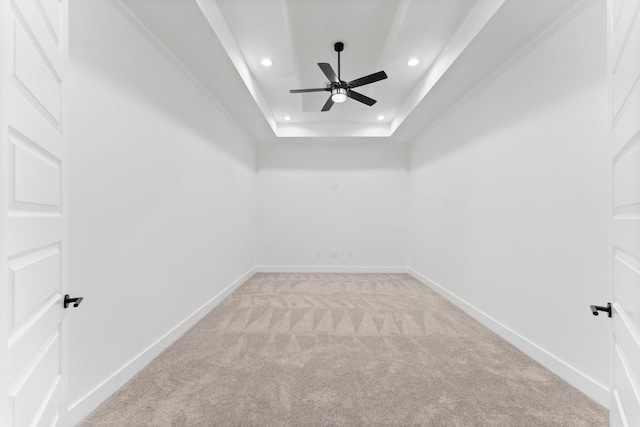 bonus room with recessed lighting, a ceiling fan, light carpet, and baseboards