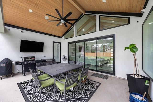 view of patio / terrace with ceiling fan and outdoor dining space