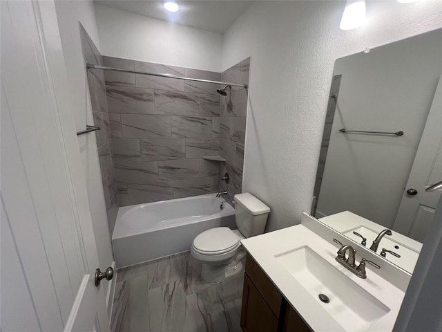 2223 Inglenook Grove Dr, Katy, TX 77493 - bathroom featuring marble look tiles, vanity, washtub / shower combination, and a textured wall