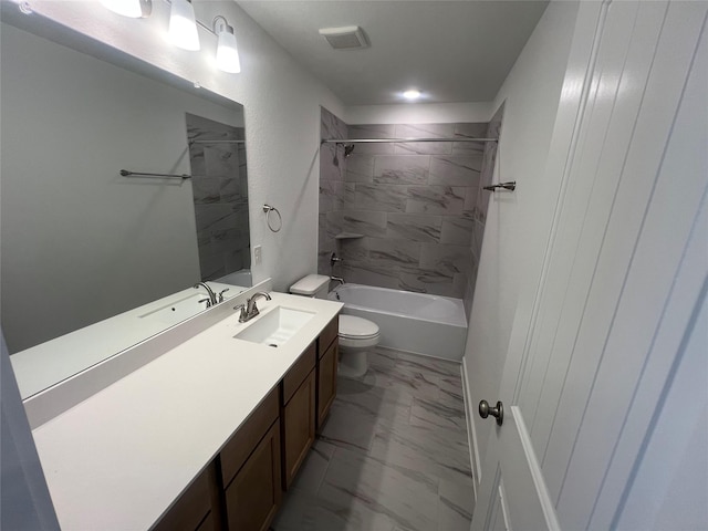 2223 Inglenook Grove Dr, Katy, TX 77493 - bathroom with marble look tile flooring, vanity, and shower / tub combination