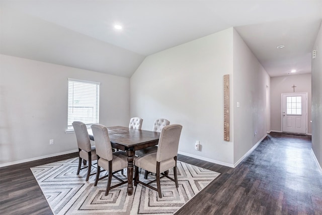 dining room with baseboards, recessed lighting, and wood finished floors