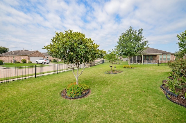 view of yard with a fenced backyard