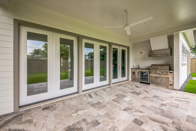 5518 Schumacher Ln, Houston, TX 77056 - view of patio / terrace with french doors, exterior kitchen, beverage cooler, and ceiling fan