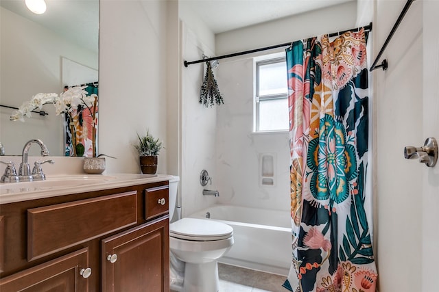2017 Amado Ln, League City, TX 77573 - bathroom with vanity, toilet, shower / bathtub combination with curtain, and tile patterned flooring