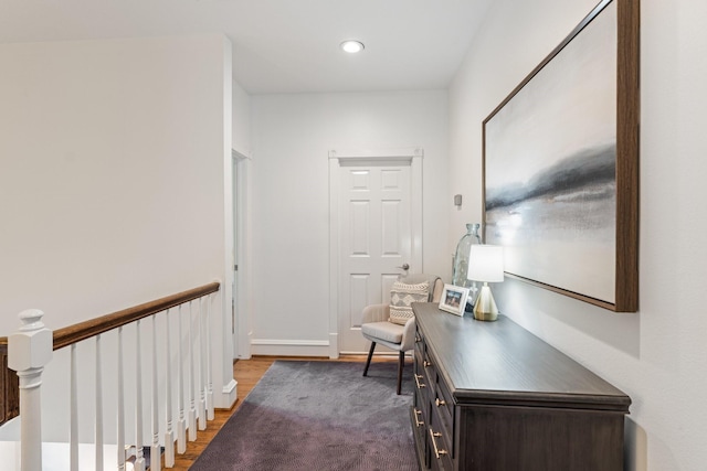 corridor with recessed lighting and wood finished floors