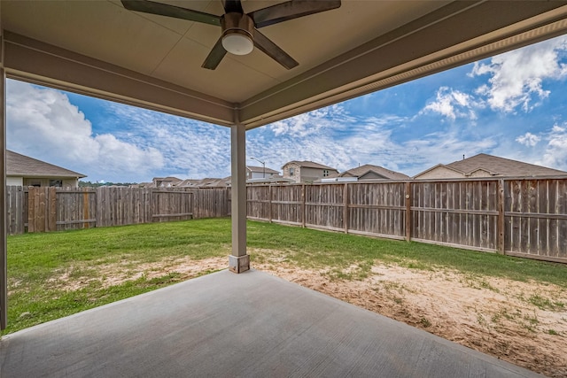 view of patio / terrace with ceiling fan and a fenced backyard