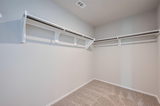 spacious closet featuring visible vents and carpet flooring