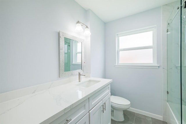 4314 Woodmont Dr, Houston, TX 77045 - bathroom with vanity, tile patterned floors, and toilet