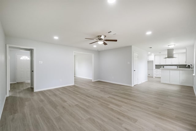 4314 Woodmont Dr, Houston, TX 77045 - unfurnished living room with visible vents, recessed lighting, baseboards, and ceiling fan