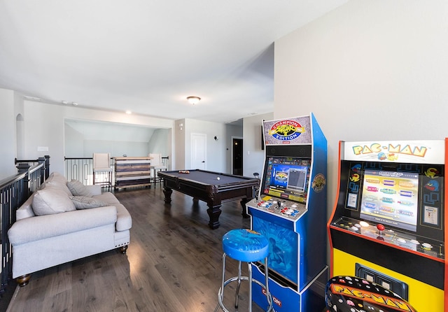 recreation room with pool table and wood finished floors