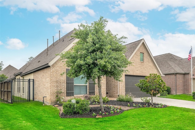 8106 Triumph Bend Way, Magnolia, TX 77354 - view of front facade featuring driveway, a front yard, a garage, brick siding, and fence