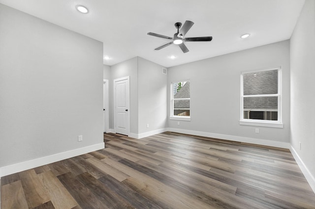 5134 Breckenridge Dr, Houston, TX 77066 - empty room with baseboards, a ceiling fan, recessed lighting, and wood finished floors