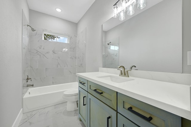 5134 Breckenridge Dr, Houston, TX 77066 - full bath with vanity, marble finish floor, tub / shower combination, toilet, and baseboards