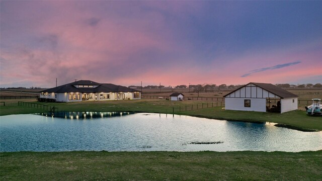 view of water feature with fence