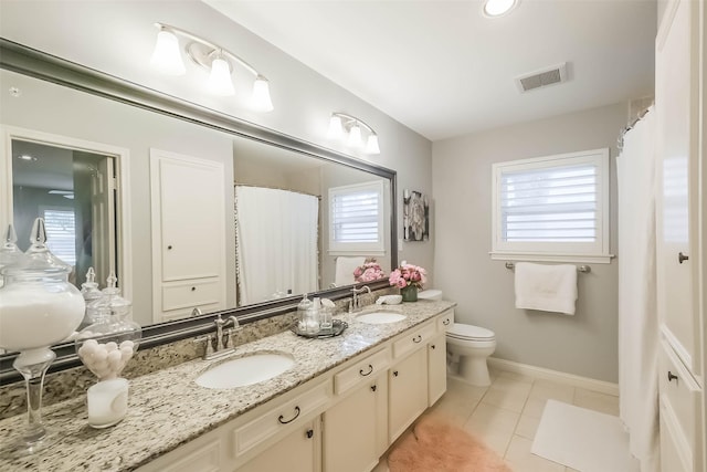 bathroom with visible vents, a sink, tile patterned flooring, and toilet
