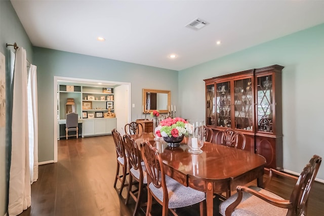 dining room with visible vents, recessed lighting, and wood finished floors