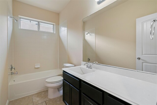 full bath with toilet, shower / tub combination, and vanity