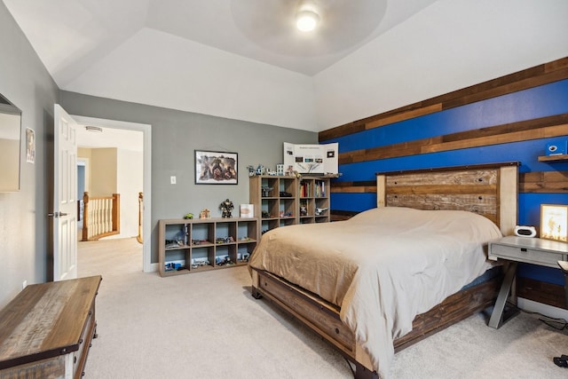 7711 Oxfordshire Dr, Spring, TX 77379 - carpeted bedroom featuring ceiling fan and vaulted ceiling
