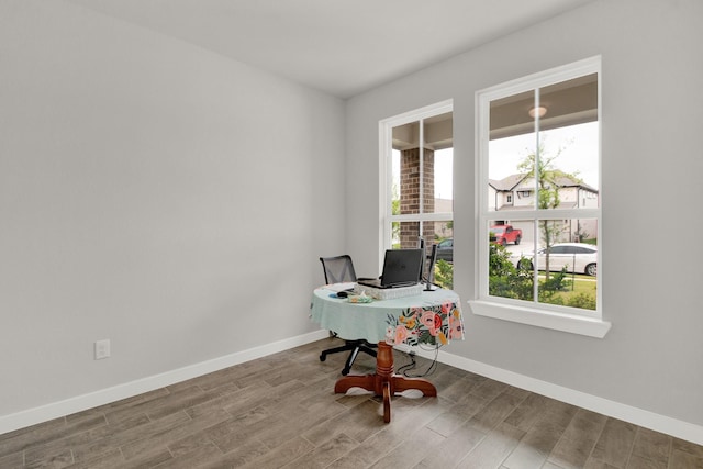 18331 Yaupon Bough Ln, Tomball, TX 77377 - office area featuring baseboards and wood finished floors