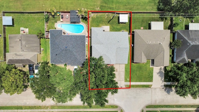 6102 Ghana Ln, Pasadena, TX 77505 - aerial overview of property's location featuring a pool and property boundaries highlighted
