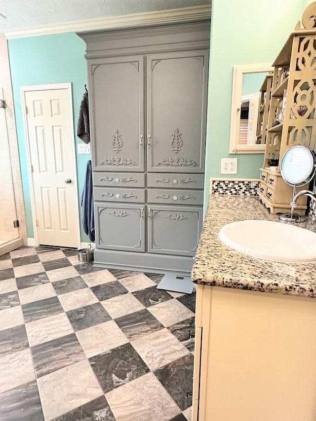 18606 Spring Heather Ct, Spring, TX 77379 - full bathroom featuring a shower stall, vanity, and tile patterned floors