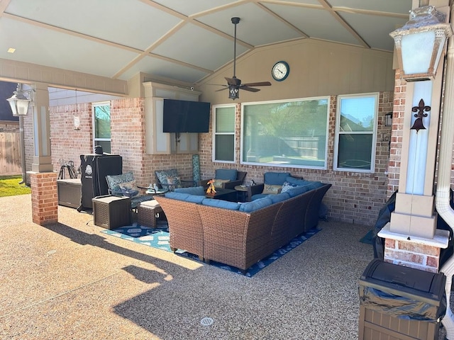 view of patio / terrace featuring ceiling fan and outdoor lounge area