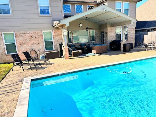 18606 Spring Heather Ct, Spring, TX 77379 - view of pool with outdoor lounge area, ceiling fan, and a patio