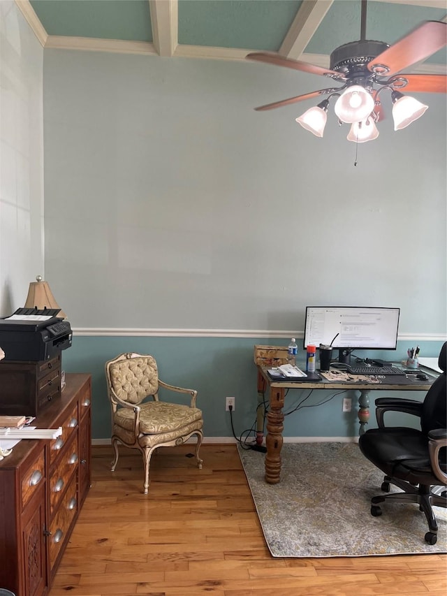 18606 Spring Heather Ct, Spring, TX 77379 - office space featuring a ceiling fan, wood finished floors, and ornamental molding