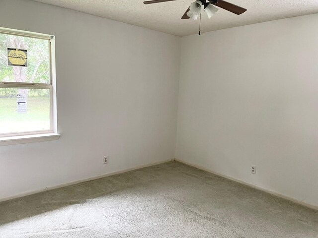 empty room with carpet floors, plenty of natural light, and a ceiling fan
