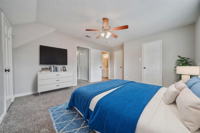 14211 Lakewood Forest Dr, Houston, TX 77070 - bedroom with visible vents, baseboards, light colored carpet, connected bathroom, and a ceiling fan