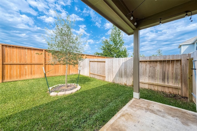 view of yard featuring a patio and a fenced backyard
