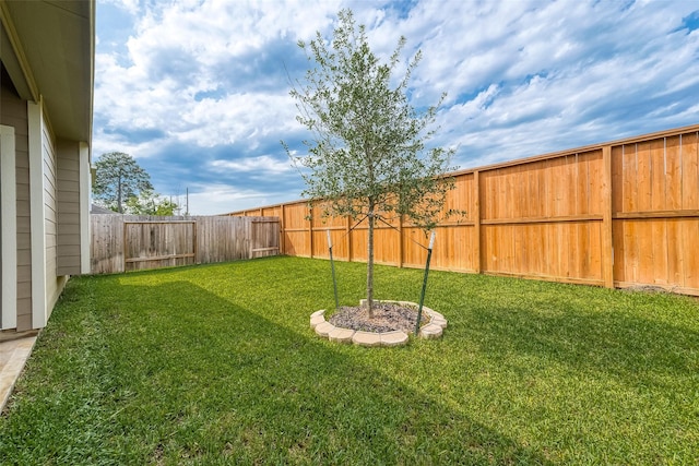 view of yard with a fenced backyard