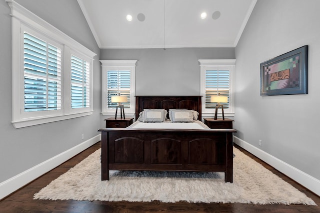 358 W 26th St, Houston, TX 77008 - bedroom featuring crown molding, baseboards, wood finished floors, and vaulted ceiling