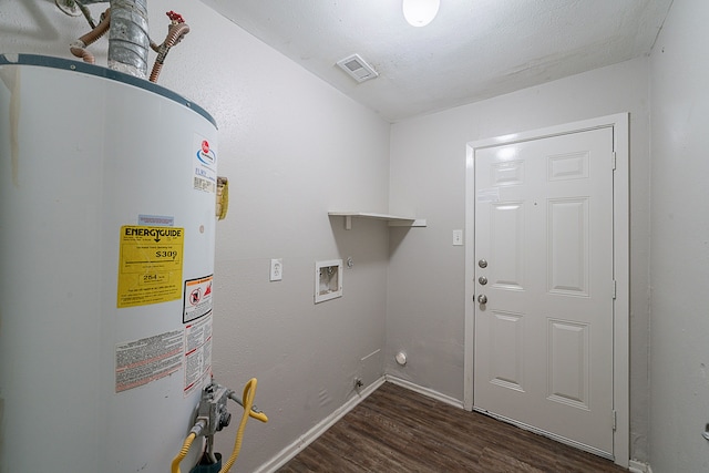 20211 Big Timber Ct, Humble, TX 77346 - laundry room featuring water heater, dark wood-type flooring, hookup for a washing machine, and baseboards
