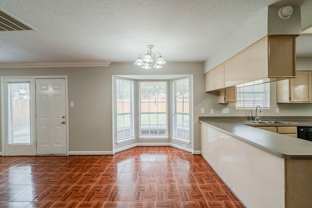kitchen featuring a textured ceiling, a wealth of natural light, and a sink