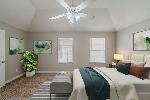 4122 Sablechase Dr, Houston, TX 77014 - carpeted bedroom featuring lofted ceiling, baseboards, and a ceiling fan
