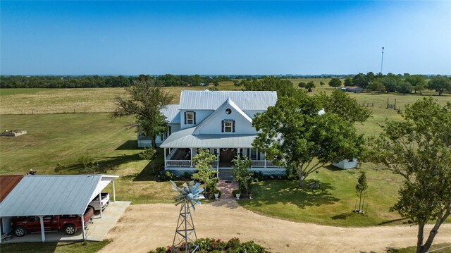 aerial view featuring a rural view
