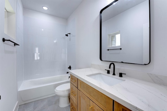 full bath with vanity, bathtub / shower combination, and toilet
