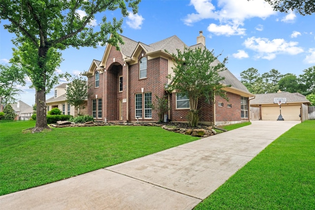 3714 Cedar Glen Ln, Spring, TX 77388 - view of front of property with brick siding, a front lawn, and a chimney