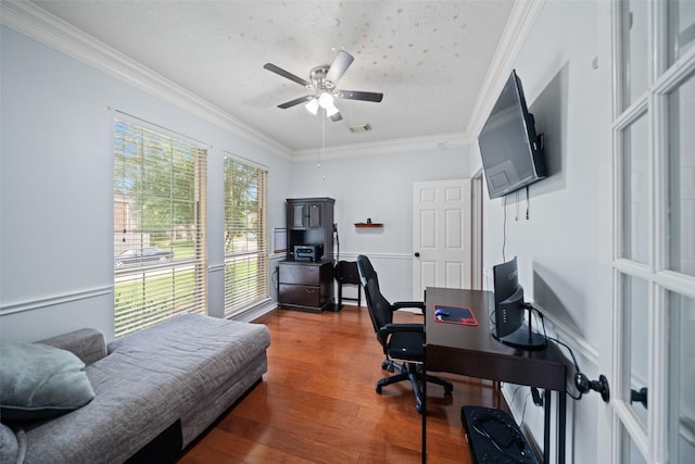 3714 Cedar Glen Ln, Spring, TX 77388 - office area with a ceiling fan, wood finished floors, and crown molding