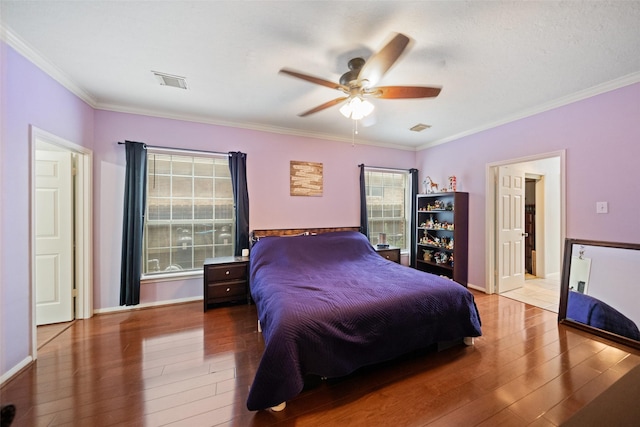 3714 Cedar Glen Ln, Spring, TX 77388 - bedroom featuring wood-type flooring, ornamental molding, ceiling fan, and baseboards